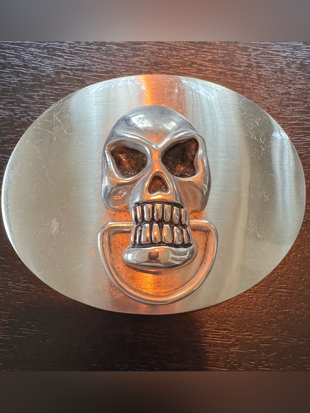 Silver Skull Belt Buckle - Polished Metal